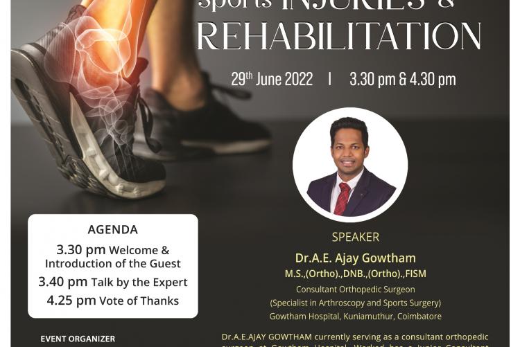 Flyer - An Invited Talk (Hybrid Mode) on "Sports Injuries & Rehabilitation"
